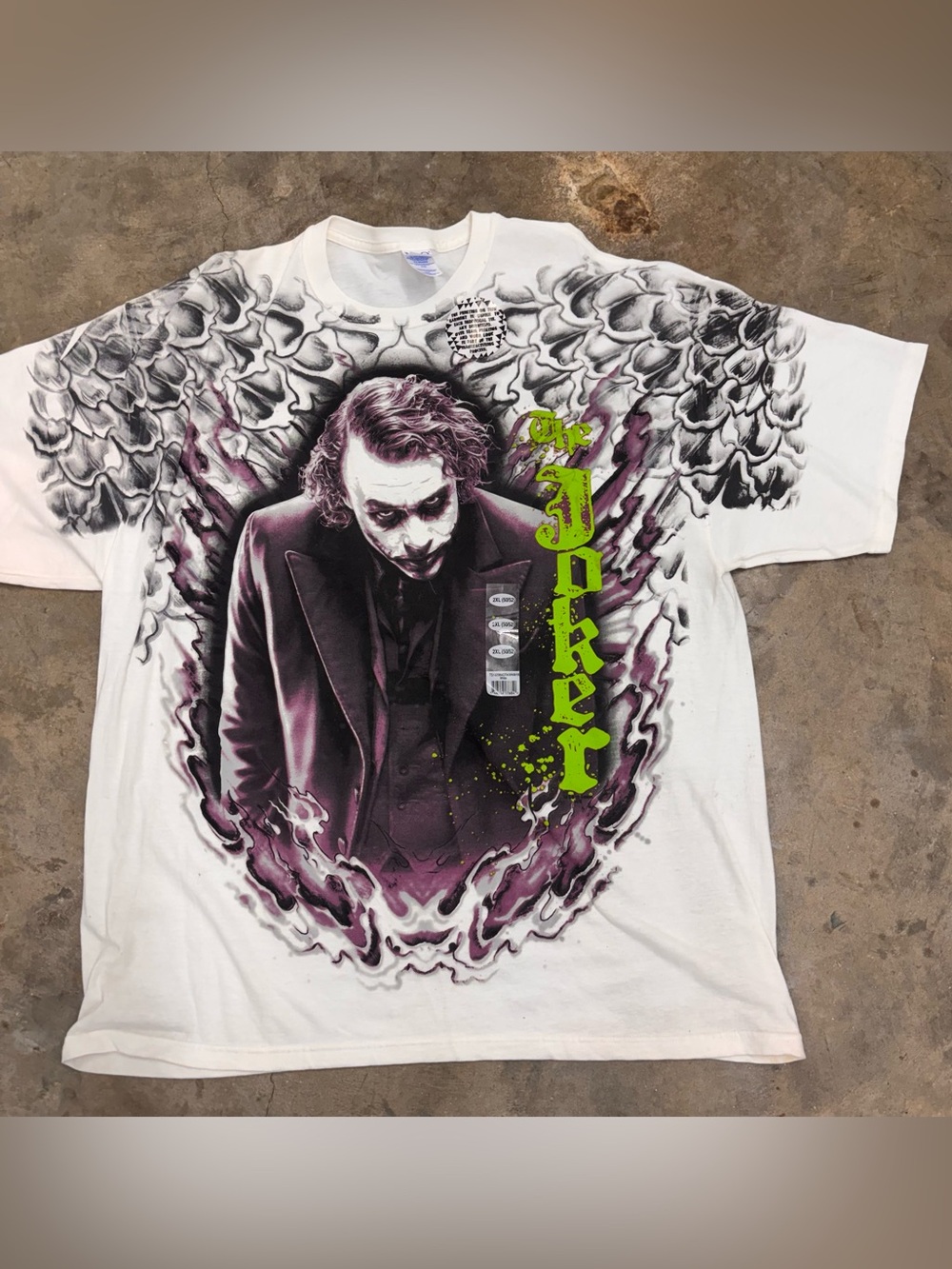 Vtg Joker Dark Knight Shirt XXL All Over Print Heath Ledger DC Comics M&O Knits